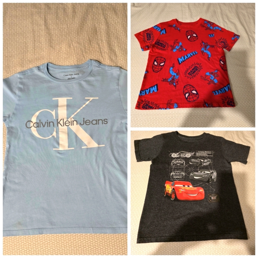 Bundle Of 3 T-Shirts For 6 Year Boy. Marvel, Disney, Calvin Klein.